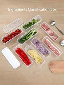 Recipiente de almacenamiento de alimentos de plástico reutilizable con tapa, caja organizadora rectangular para el refrigerador para cebollas, cilantro, ajo, pasta, huevos y talla grande, lavar a mano, esencial de cocina - 26*7,5*5,3 cm - Ver 8
