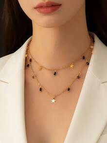 1件波西米亚风双层星星吊坠项链，精致简约的女士项链，适合日常、约会、派对等场合。 - 星星 - 查看 12