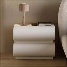 Cream Style Minimalist White Bedside Table, Leather Italian Minimalist Bedroom Solid Wood Bedside Storage Cabinet - 白色 - 查看 6