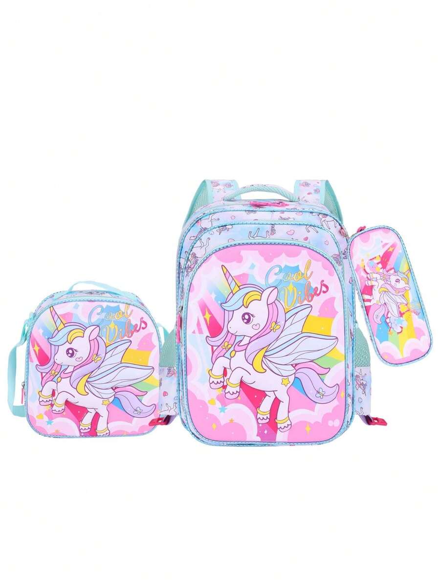 3 In 1 Kit Kids Backpack 3D PU School Bag Set Cute Cartoon Baby Girls - 16A-33-6 - View 1