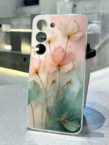 1个时尚花卉图案透明软壳保护套，兼容三星Galaxy A04e/12/A13/A14/A34/A50/A52/A53/A54/S21/S22/S23/S24/S25/S25Ultra