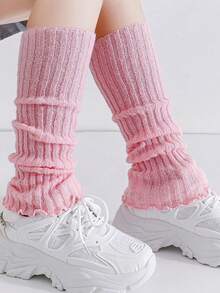 1 双粉色针织腿套，适合幼儿女孩，时尚休闲日常穿着，适合 3-12 岁