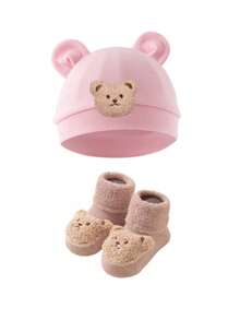 2件套可爱熊毛绒娃娃帽子和袜子套装，适合秋冬季 - 2pcs - 查看 19