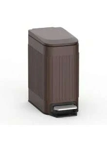 Slim Bathroom Trash Can With Lid Soft Close, 6 Liter/1.6 Gallon Stainless Steel Small Garbage Can With Removable Inner Bucket, Step Pedal, Slim Wastebasket For Toilet, Office, Bedroom, Brown - Chocolate Brown - View 9