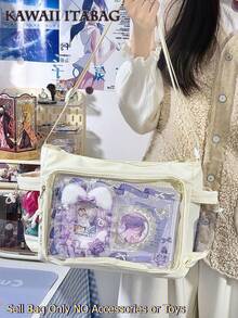 学院风软包斜挎包，女士透明痛包，女生返校礼物，大学生单肩包，带两个透明侧袋，日系可爱痛包，原宿风，带徽章展示板，手提包，斜挎包 - 白色 - 查看 3