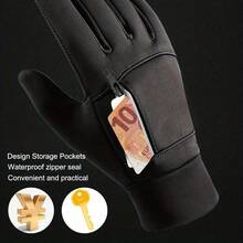 一双带触屏功能的冬季户外保暖手套，防滑、防水、防风，适合骑行、滑雪、徒步等户外活动，也是送给爱人的好礼物。 - 黑色 - 查看 9