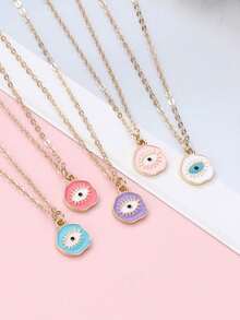 Bộ 5 dây chuyền mắt quỷ bằng hợp kim kẽm, có các màu xanh dương, đỏ, tím, hồng, trắng, thiết kế hình giọt dầu, thích hợp cho các bạn gái và bạn bè đeo hàng ngày. - Một cỡ - Xem 6