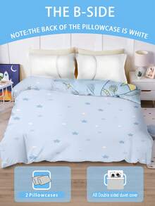 2/3pcs Kids Customized Bedding Set (1 Double-Sided Duvet Cover + 1/2 Single-Sided Pillowcase), 100% Polyester, Digital Printed Astronaut Pattern, Personalized Gift For Boys And Girls, Bedroom Decor - Multicolor - View 2
