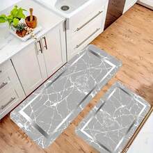 Or  Marble Pattern - Soft Adhesive Backing (Suitable For &), Machine-Washable Rectangular Mat, Modern // Marble - Lightweight Polyester (15.75x23.62inch/19.69x31.5inch/17.72x47.24inch) - White - View 2