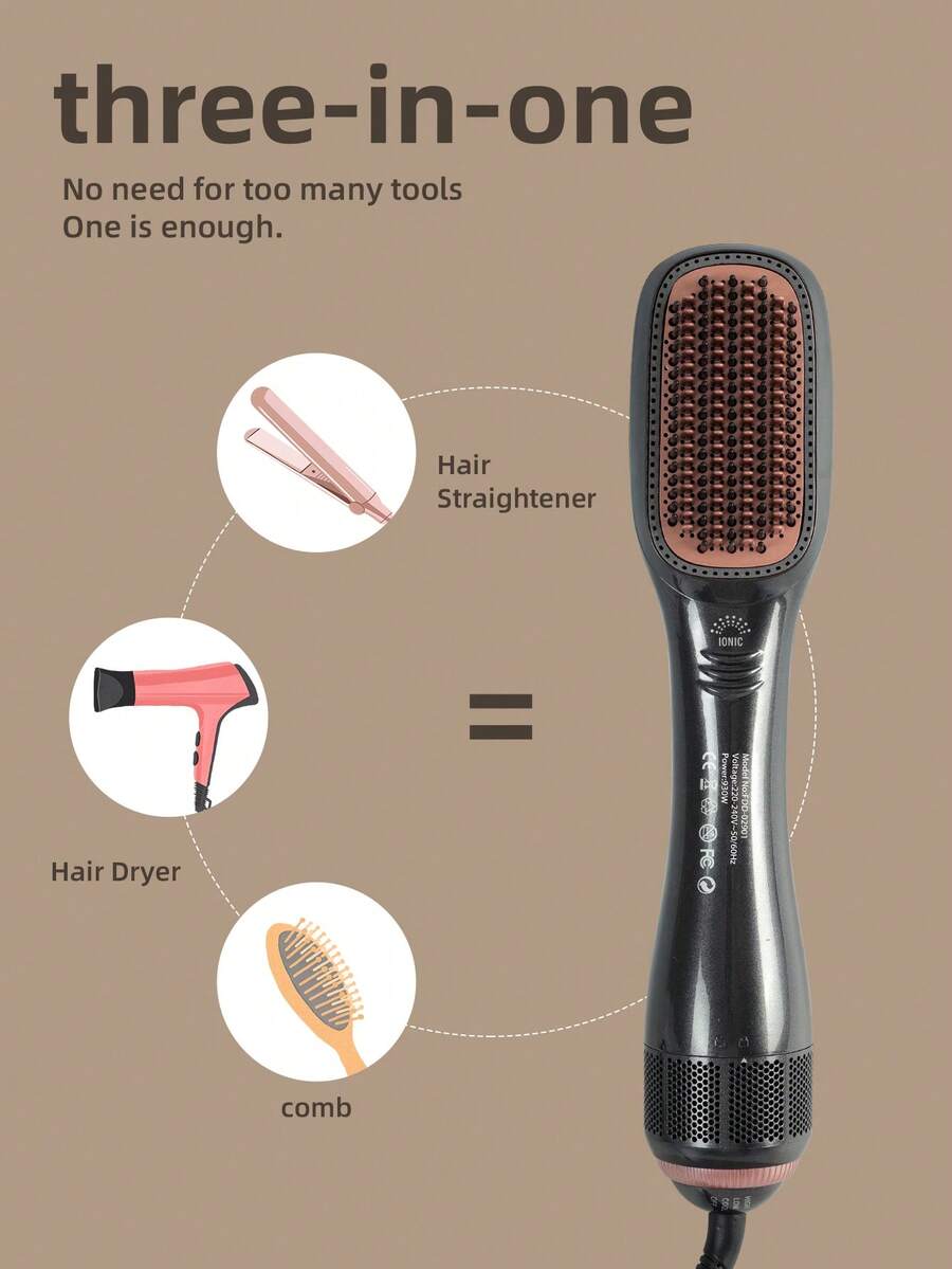 3-In-1 Professional Hair Dryer Brush, 930W Powerful Ceramic & Ionic, 3 Heat Settings, 2 Speed Settings, One-Step Styling - EU C Type Plug(220-240V) - View 1