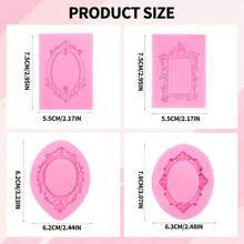 4pcs Silicone Photo Frame Molds Chocolate, Baroque Style Picture Frames Dry Clay Molds Cupcake Topper Cake Decoration Fondant Candy Polymer Clay Crafts - Hồng - Xem 2