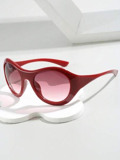 1 Pair Women's Round Wrap-Around Fashion Glasses, All-Match Street Style, High Quality Fashion Glasses Suitable For Outdoor, Cycling, Beach, Vacation