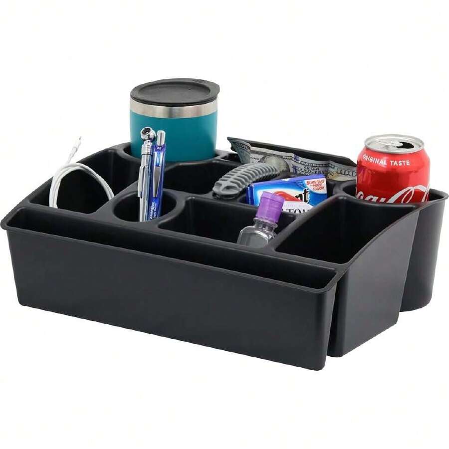 Organizador de asiento de vehículo con asa de transporte, 2 portavasos grandes, 10 compartimentos, almacenamiento adicional oculto, se adapta a la mayoría de vehículos, fabricado en Estados,37628540 - A - Ver 1