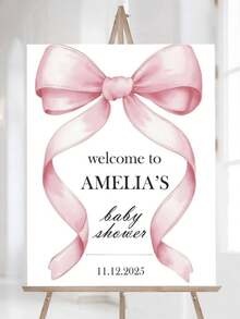 1pc Customized Pink Bow Welcome Sign With Custom Name And Date - Suitable For Shower, Wedding, Party Decoration - PVC Desktop Plaque For Photo Booth, Entrance, Announcement - Multicolor - View 9