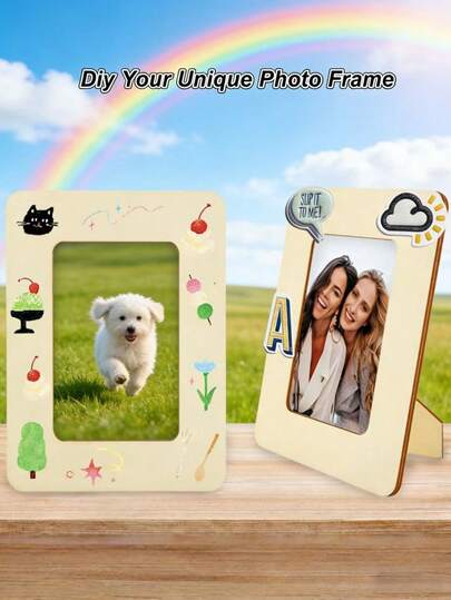 Creative DIY Commemorative Photo Frame, DIY Craft Photo Frame Base Board, Desktop Wooden Parent-Child Material, DIY Doodle Photo Frame, Wooden Handicraft, Hand-Painting Template, Painting Photo Frame Board, Suitable For Art Display Decoration And Home Art Decoration, Ideal For Wedding Anniversaries, Birthdays, Father's Day, Mother's Day, New Year, Valentine's Day, Graduation Ceremonies, And General Decoration.