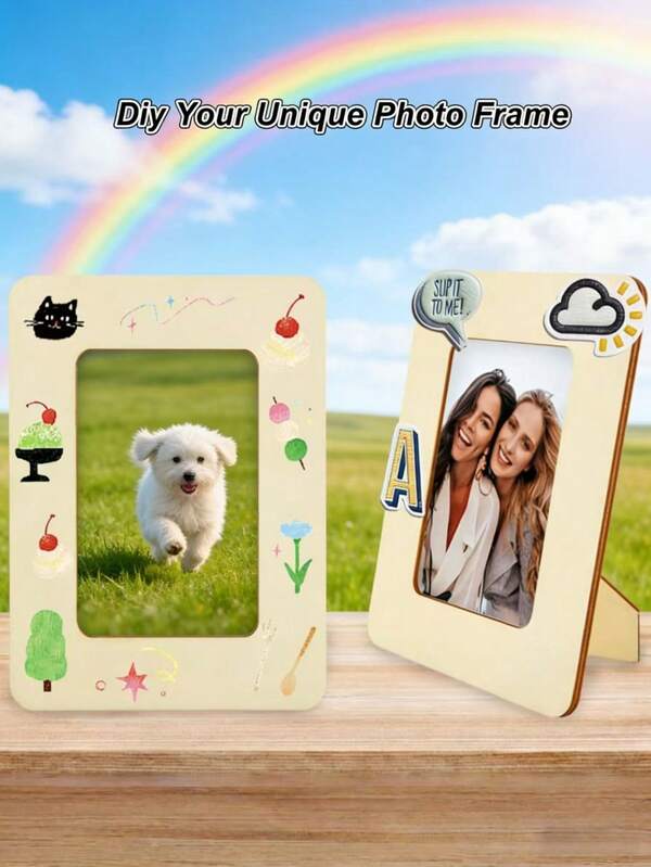 Creative DIY Commemorative Photo Frame, DIY Craft Photo Frame Base Board, Desktop Wooden Parent-Child Material, DIY Doodle Photo Frame, Wooden Handicraft, Hand-Painting Template, Painting Photo Frame Board, Suitable For Art Display Decoration And Home Art Decoration, Ideal For Wedding Anniversaries, Birthdays, Father's Day, Mother's Day, New Year, Valentine's Day, Graduation Ceremonies, And General Decoration.