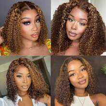 DOmbre Highlight Gluel Wigs Human Hair Pre Plucked Pre Cut Deep Wave Bob Wig Human Hair 4/27 Lace Front Wigs For Beginners Upgraded No Glue 4x4 Lace Closure Gluel Wigs For Black Women 12 Inch - Gluelessbobwig427Highlight - Xem 5
