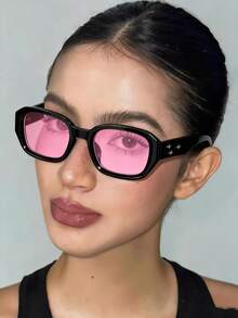 1pc Women's Fashion Eyeglasses Frame, Street Style Accessory For Party - Glossy Black Frame/red - View 1