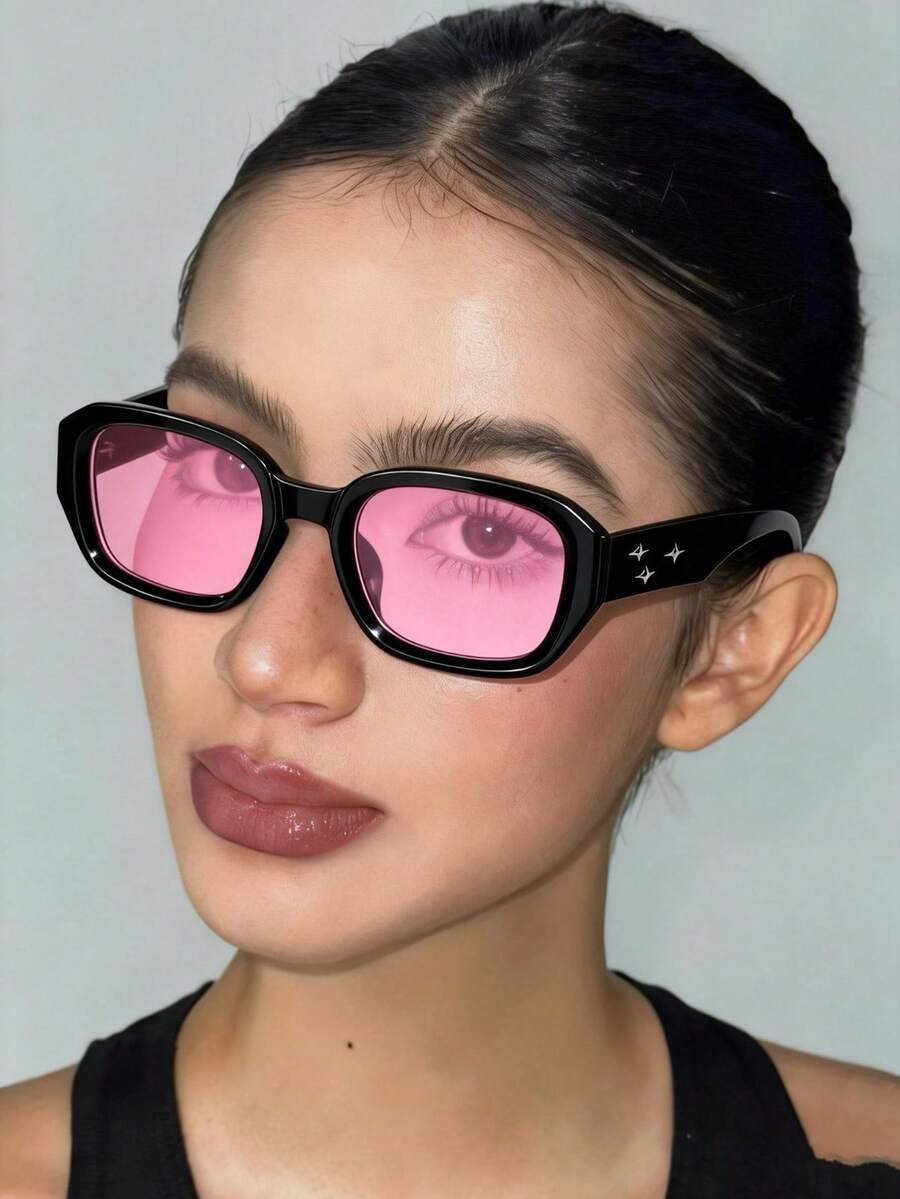 1pc Women's Fashion Eyeglasses Frame, Street Style Accessory For Party - Glossy Black Frame/red - View 1