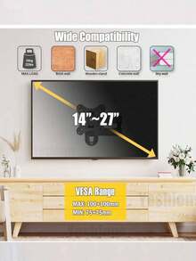 这款全方位电视/电脑壁挂支架可旋转、倾斜和伸缩，最大 VESA 标准尺寸为 100x100mm。它适用于 14-27 英寸的 LED、LCD 平面和曲面电视及显示器，采用单螺柱安装方式，最大承重为 22 磅。