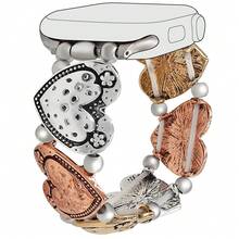 1条情人节表带，复古心形金属手链表带，兼容苹果手表表带38mm 40mm 41mm 44mm 45mm 49mm（S10 42mm）（S10 46mm），女士简约心形雕刻图案弹力链表带，兼容 Series 11 Ultra 3 SE3 Ultra 2 S10 SE2 9 8 7 SE 6 5 4 3 2 1，感恩节、情人节礼物。 - 彩色 - 查看 2