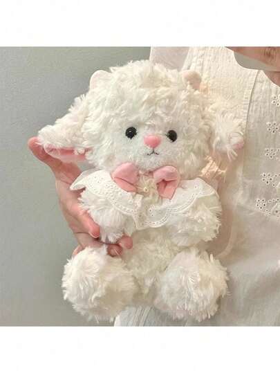 Boneco de pelúcia macio em formato de ovelha, fofo e realista, com chapéu de aniversário, corpo macio e arredondado, presente adorável para o Natal, aniversário, festa, amigos, namorada e entes queridos para expressar carinho, Feliz Natal e Feliz Ano Novo.