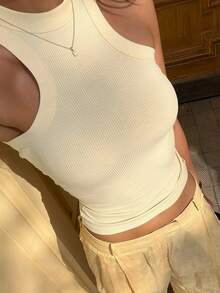 GAOVOT 女士无袖休闲黄色Y2K风格圆领背心，夏季 - 黃色 - 查看 11