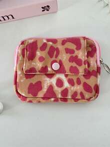 Corduroy Flip Cover Card Holder & Coin Purse, Multi-Functional Leopard Print Organizer Pouch Women's Portable Lipstick & Cosmetic Bag - Multicolor - View 18