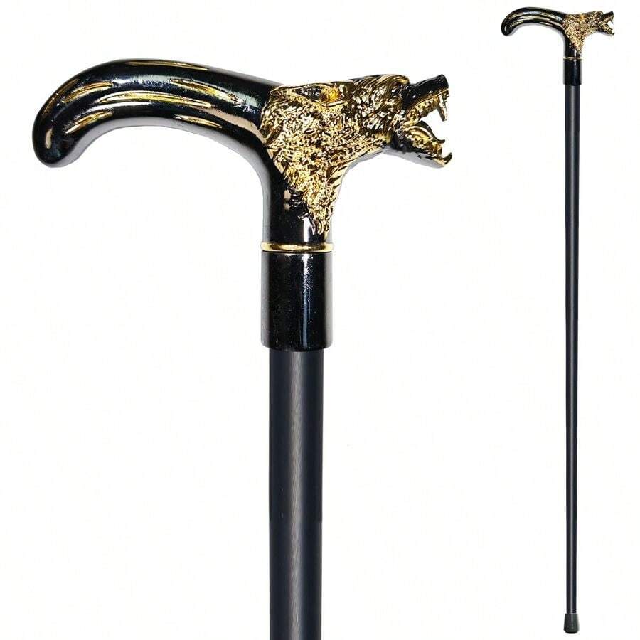 de caminar para hombres y mujeres y personas mayores, 36.5 pulgadas, resistente capacidad de ms de 500 libras, mango ergonmico de lobo, diseo decorativo y adornado, arte gtico y - negrodorado - Ver 1