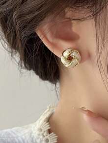 3 Pairs Minimalist French Retro New Chinese Style Knot Enamel Stud Earrings, Elegant Earring Set, Versatile For Women Daily And Festive Wear - Three Piece Set - View 4