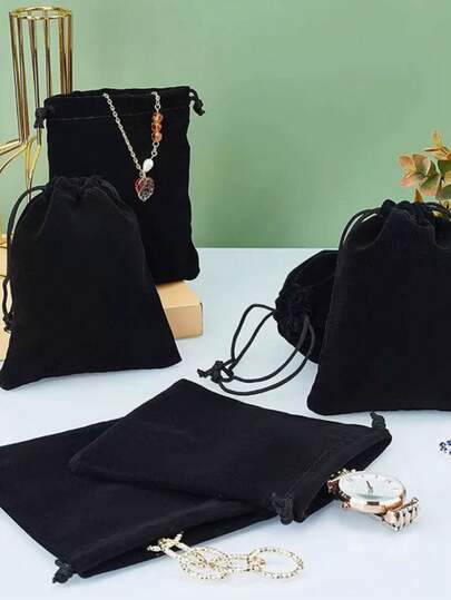 5pcs Velvet Drawstring Jewelry Storage Hanging Bag, Accessory Organizer , Makeup Room Decor,Travel Essential