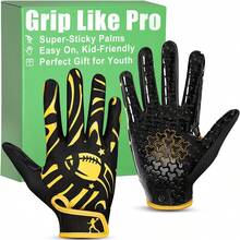 Guantes de fútbol juvenil, guantes de fútbol con bandera para niños con agarre súper pegajoso, el mejor regalo de guante receptor de cumpleaños para niños y niñas - Negro - - Ver 2