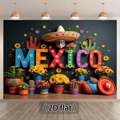 2D Flat 1pc Banner - Vibrant Mexican Party Decor Set For Celebrations - Includes Colorful Lettering Signs, Sombreros, Cactus, And Sunflower Decorations - Perfect For Labor Day Parties, Birthday Celebrations, And Family Gatherings - Party Banner
