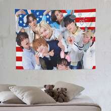 STRAY Members Magazine Pink America Flag , Skz KIDS-S Kpop Tapestry, Stray Tour 2025 Merch,Gift Ideas STAYS, Birthday Gift & Concert Merch ,Wall Hanging Aesthetic College Decor - White - View 6
