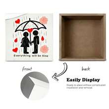 Decorative Wooden Box With Black-And-White Stick Figures Holding Hands Under Black Umbrella, Red Hearts & Raindrops, Light Pink Roses, Stylized 'Everything Will Be Xine' Text - Romantic Thoughtful Gift For Couple, Anniversary, Valentine's Day - White - View 4