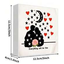 Decorative Wooden Box With Couple Silhouette, Stars, Crescent Moon, Rose & 'Everything Will Be Fine' Inscription - Perfect Romantic Gift For Lovers, Anniversary, Home Decor Accent - White - View 5