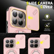 Compatible With Samsung Galaxy S26 S25, S24, S23, S22, S21, S20 Ultra/Plus A06, A13, A14, A15, A16, A26, A35, A36, A54, A55, A56, A57 Note 20 Ultra XM 15T/15T PRO RY X9D X7D.. Phone Case With Sliding Camera Dust Cover And [Full Camera Protection], 360° Rotating Invisible Ring Holder/Car Magnetic Stand/Matte Texture Heavy Duty Shockproof Phone Protective Cover - Pink - View 4