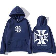 West Coast Choppers Hoodie For Men And Women, Oversized Fashion Top, Hip-Hop Clothing, Fleece Long-Sleeve Sweatshirt Hoodie - 黑色 - 查看 5