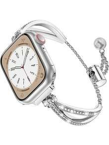 Women's Rose Gold And Gold Slim Bands, Compatible With Apple Watch 38/40/41/42/44/45/46/49 Mm. Designer Sparkling Rhinestone And Stylish Adjustable Metal Bracelet Band For Women, Perfect For Adding A Touch Of Glamour As A Holiday Or Birthday Gift. Compatible With Apple Watch Series 11/10/9/8/7/6/5/4/3/2/1/SE/Ultra. - 38/40/41mm & 42mm (S10/11) - View 3
