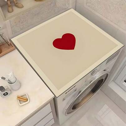 1pc Heart Pattern Silica Gel Washing Machine Dryer Top Cover Pad, Washing Machine Dust Cover Mat, Kitchen Supplies, Anti-Slip, Suitable For Laundry Room, Bathroom, Home Decor, Room Decoration