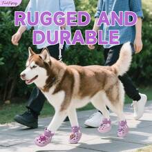 Dog Shoes, Non - Slip Waterproof Sandals Hot Pavement, Breathable Perforated Boots, Adjustable Straps Dog Rain Booties Summer Beach And Rainy DayPurple, 6 - 紫色 + 6#(2.17"x2.76")(寬*長) - 查看 7