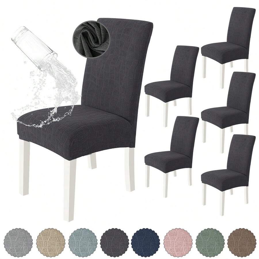 6 Pzas cubiertas de silla resistentes a salpicaduras en unicolor,Elástica Protectora De Silla Comedor Removible.cubierta moderna para silla de comedor de poliéster elástico, La cubierta de la silla es adecuada para la mayoría de las sillas, y la tela de alta elasticidad puede adaptarse a su silla muy bien y hacer que su silla se vea más fresca. La cubierta de la silla de comedor puede transformar su vieja silla en una nueva, actualizar su decoración interior, extender la vida útil de la silla y ahorrar su dinero. Las fundas decorativas para sillas se pueden utilizar en salones, banquetes de boda, hoteles, conferencias, celebraciones, ceremonias, restaurantes, etc.todas las estaciones. - Gris oscuro - Ver 1