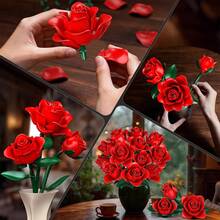 546/585片玫瑰花积木套装 - 植物系列 DIY 人造花，适用于家居装饰，适合情人节、周年纪念日和生日 - 彩色 - 查看 5