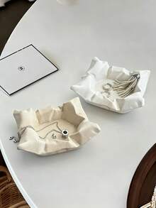 1件创意原创皱纹陶瓷首饰托盘，桌面首饰收纳碟，戒指项链香炉艺术装饰托盘，玄关钥匙架，香炉托盘，适用于客厅、玄关、首饰收纳 - 彩色 - 查看 11