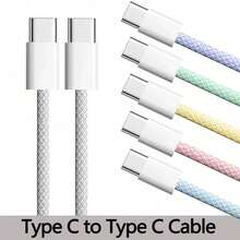 60W USB C To Type C Fast Charging Cable 3.3ft/6.6ft/9.9ft,Nylon Braided Fast Charge Type C To C Data Cord Compatible With IPhone 17/17 Air/17 Pro/17 Pro Max/ IPad Pro/Air,Cell Phone Charger Cord Compatible With Samsung Galaxy S25 S24 S23 S22 S21 S20 - 白色-2米 - 查看 2