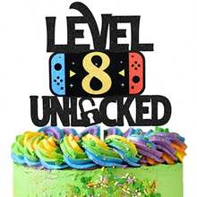 DLevel 8 Unlocked Game Birthday Cake Topper - Video Game Boy's 8th Birthday Game On Party Cake Plies - Gaming Level Up Winner Party Decoration - 8 - Xem 1