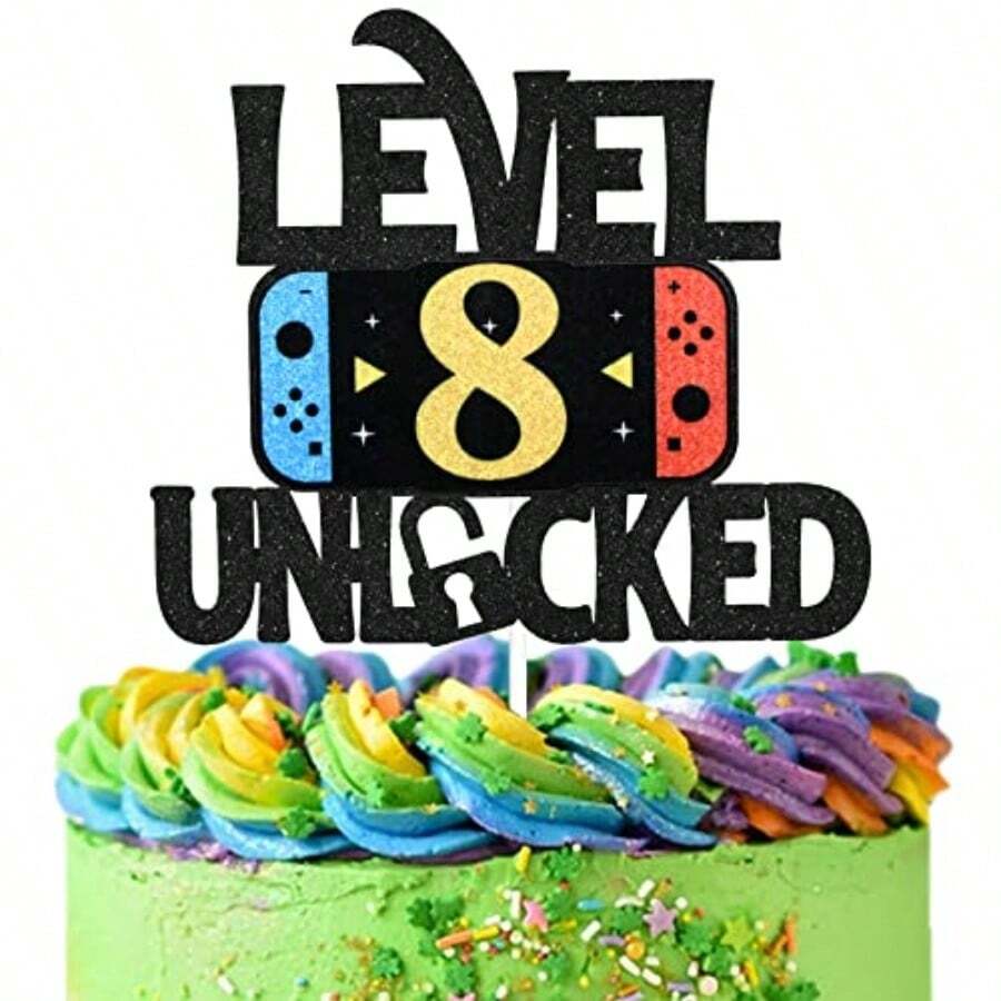 DLevel 8 Unlocked Game Birthday Cake Topper - Video Game Boy's 8th Birthday Game On Party Cake Plies - Gaming Level Up Winner Party Decoration - 8 - Xem 1