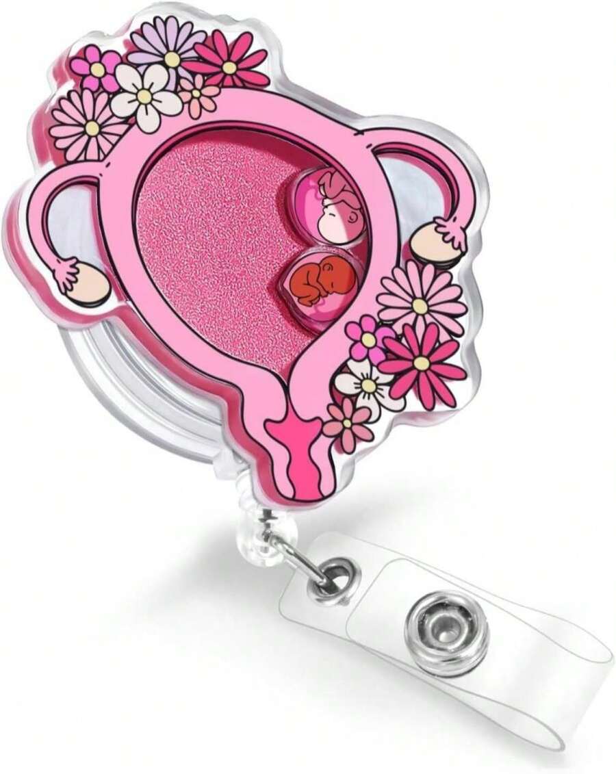 Plifal Uterus Badge Reel Holder Clip - Labor And Delivery OBGYN Retractable ID Name Card Badge Reel With Charm Alligator Clip, Nurse Nursing Office Medical Worker Student Shaker Accessories Gifts - ColorCC - 查看 1