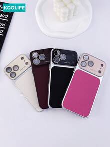 Color Splicing Leather Texture Basic Phone Case Koolife 1pc PC+PU Leather Material With Large Window Raised Lens Protection And Built-In Lens Film Shock-Resistant And Fashionable Design Compatible With IPhone 17/17 Pro/17 Pro Max Spring Gift Birthday Present - Rose Pink - View 10