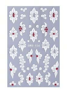 2 piezas Pegatinas de uñas 5D con elegantes pétalos blancos, diseño de joyería con flores rojas y cristales, decoración de uñas autoadhesiva para regalo de mujeres y niñas, suministros para manicura de salón - Multicolor - Ver 3